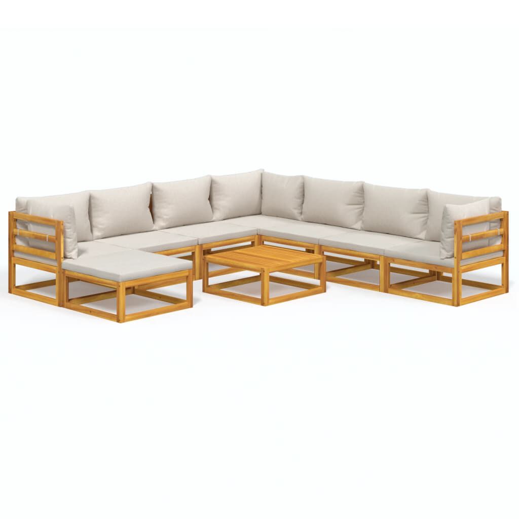 Salon de jardin 12 pcs en bois d’acacia – Élégance et confort Gris clair