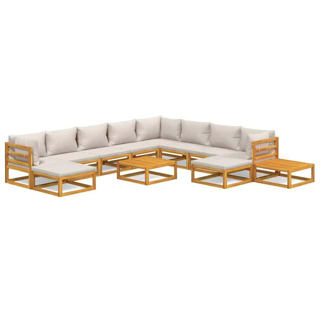 Salon de jardin 12 pcs en bois d’acacia – Élégance et confort Gris clair