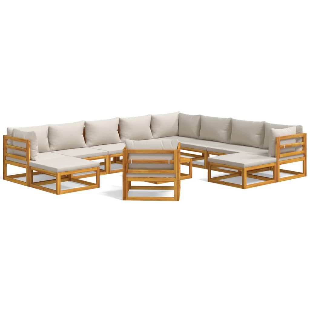 Salon de jardin 12 pcs en bois d’acacia – Élégance et confort Gris clair
