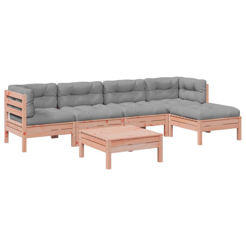 Salon jardin 6 pièces bois pin + coussins Gouglas Naturel Gris