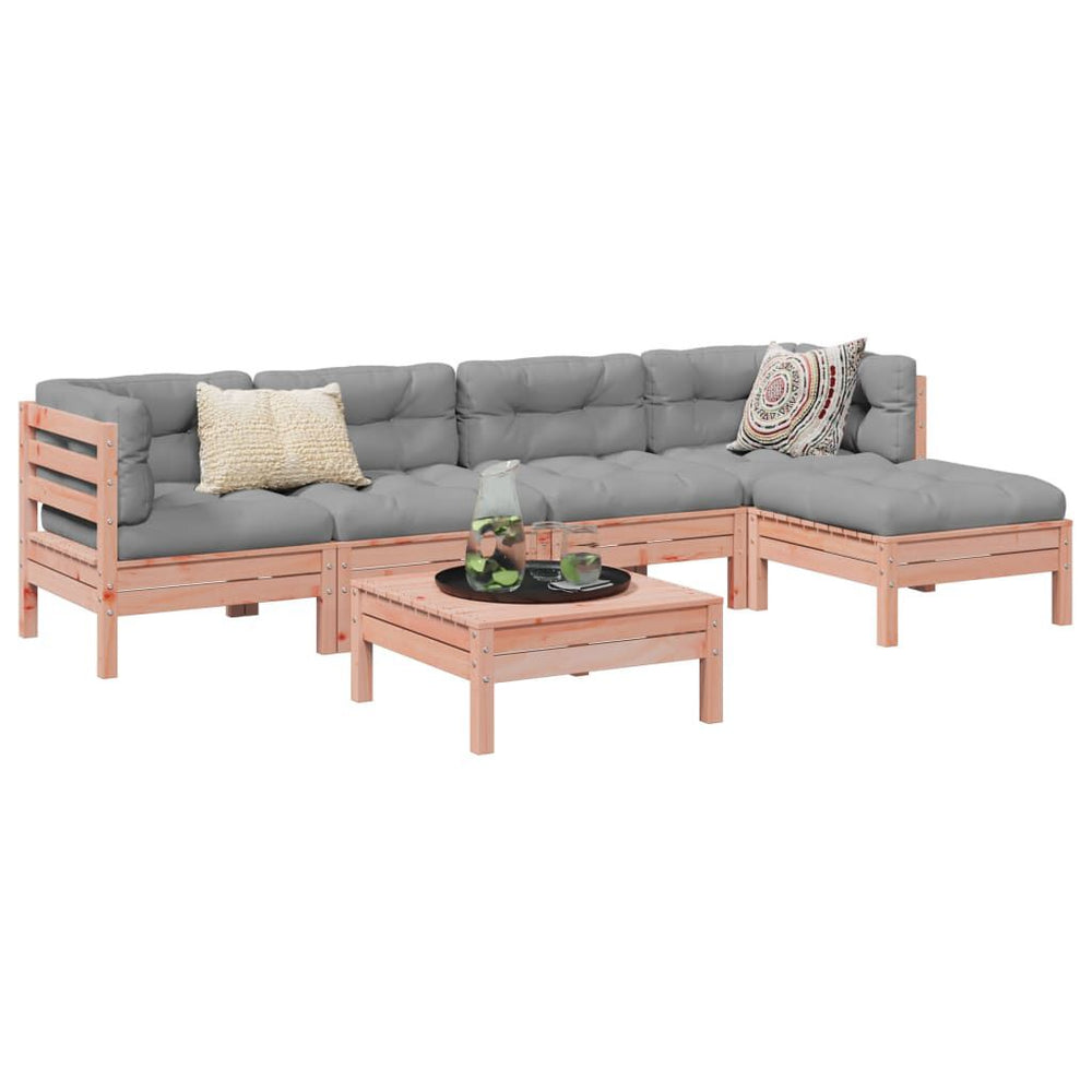 Salon jardin 6 pcs bois pin + coussins Gouglas Naturel Gris