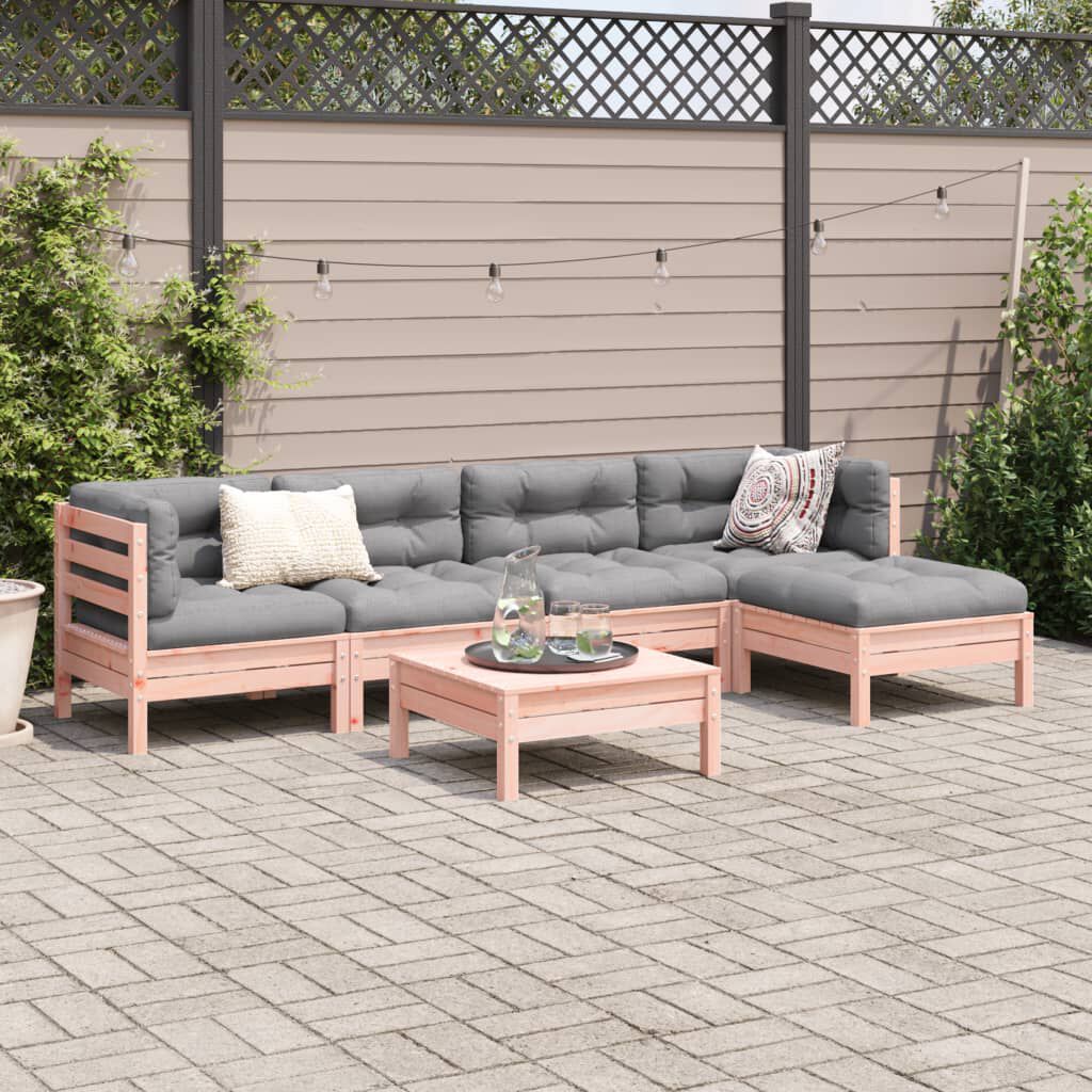 Salon jardin 6 pcs bois pin + coussins  Gouglas Naturel Gris