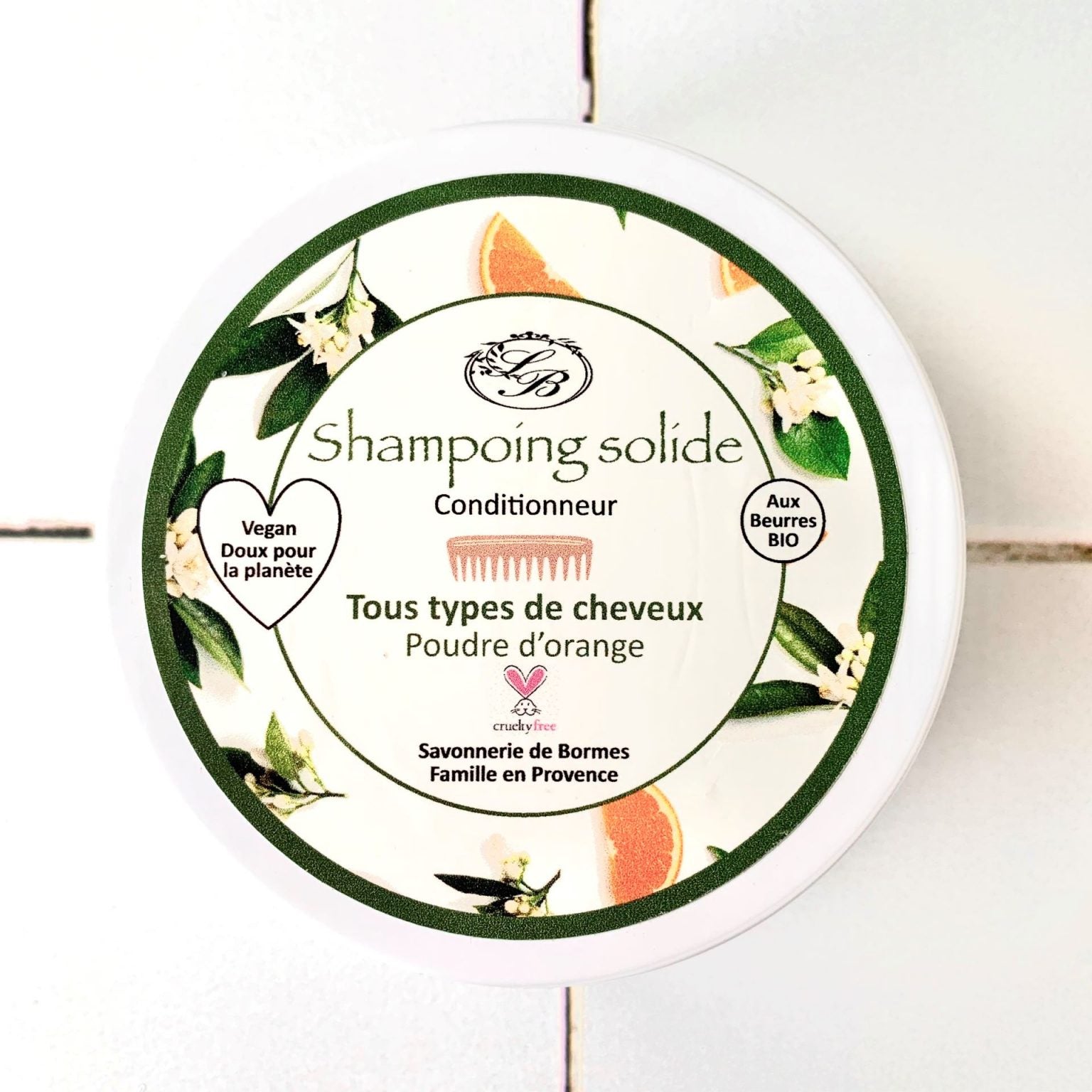 Shampoing solide doux pour tous types de cheveux et corps 80 g Poudre d’orange- Savonnerie de Bornes