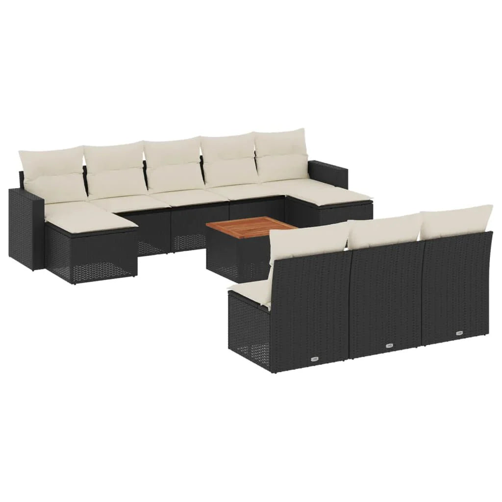 Salon de jardin 11 pcs en résine tressée – Confort et style - Noir Crème