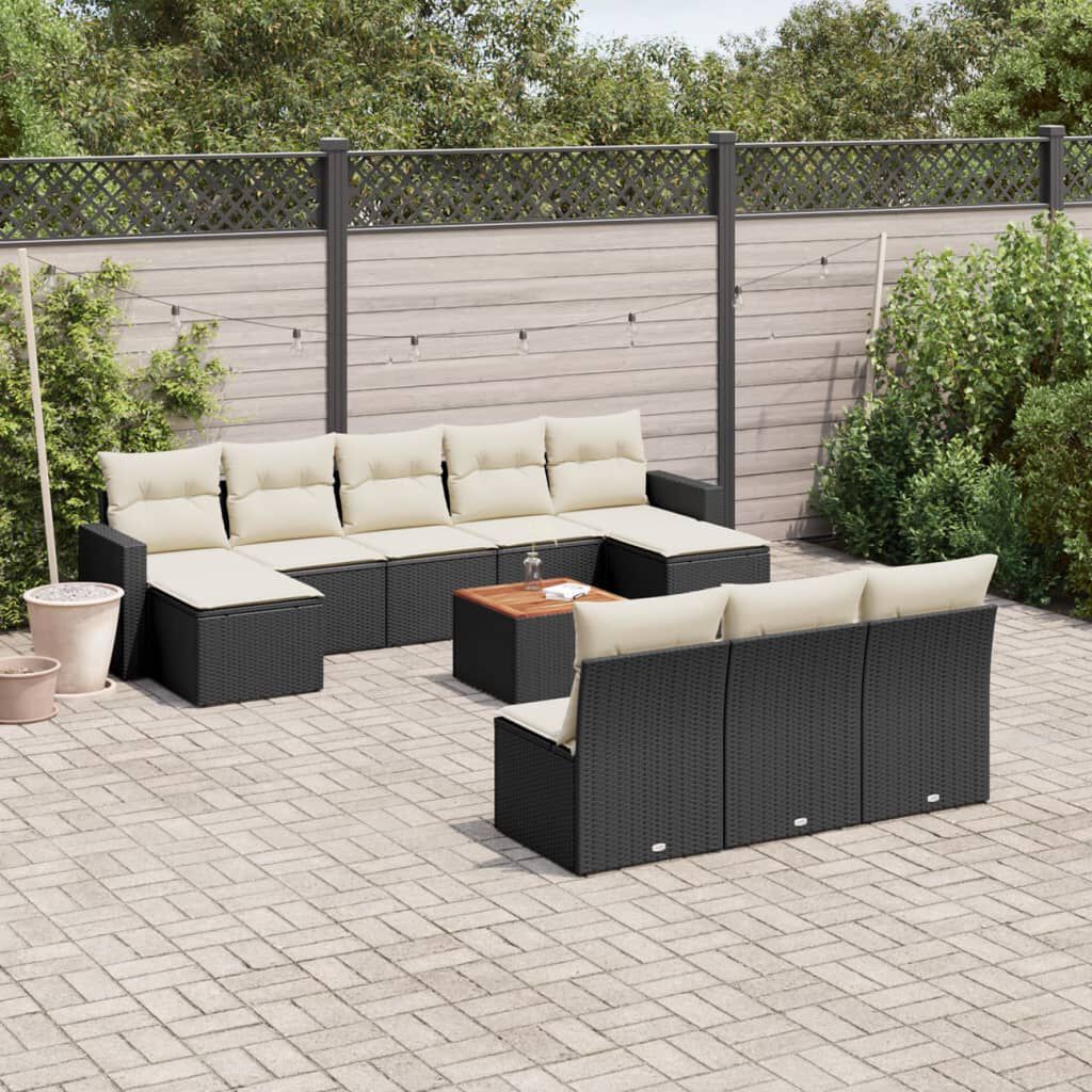 Salon de jardin 11 pcs en résine tressée – Confort et style - Noir Crème