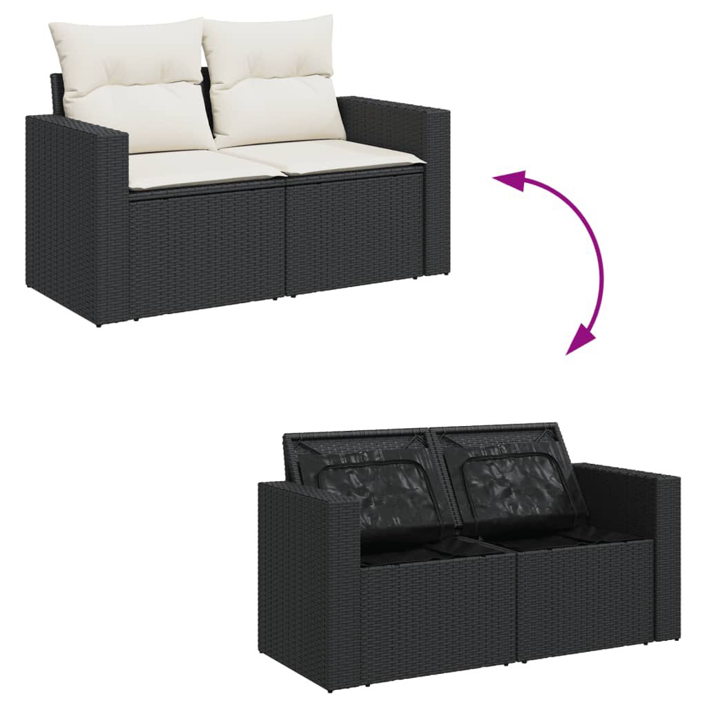 Salon de jardin 11 pcs en résine tressée – Confort et style - Noir Crème