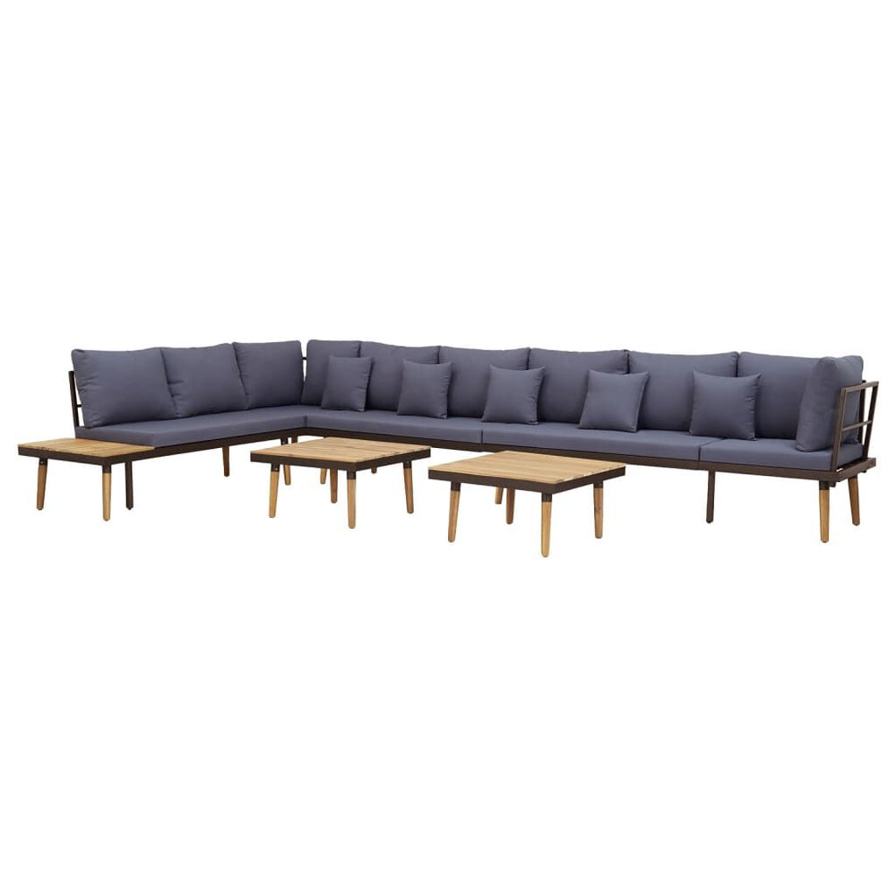 Salon de jardin 8 places bois d'acacia avec coussins Gris foncé