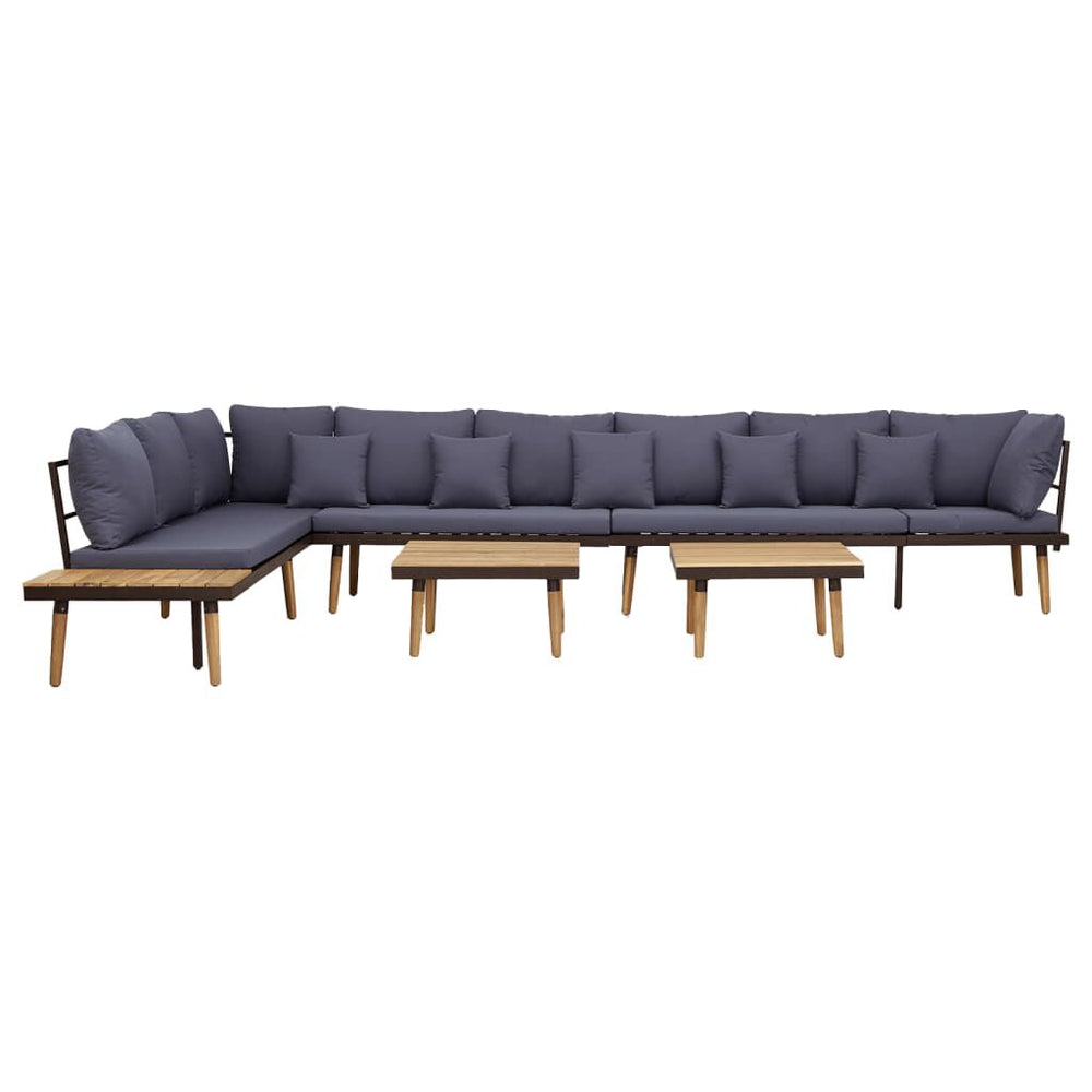 Salon de jardin 8 places bois d'acacia avec coussins Gris foncé