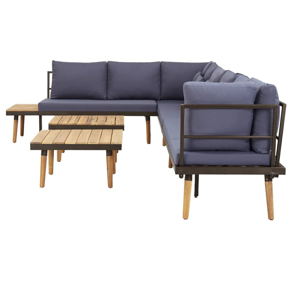 Salon de jardin 8 places bois d'acacia avec coussins Gris foncé
