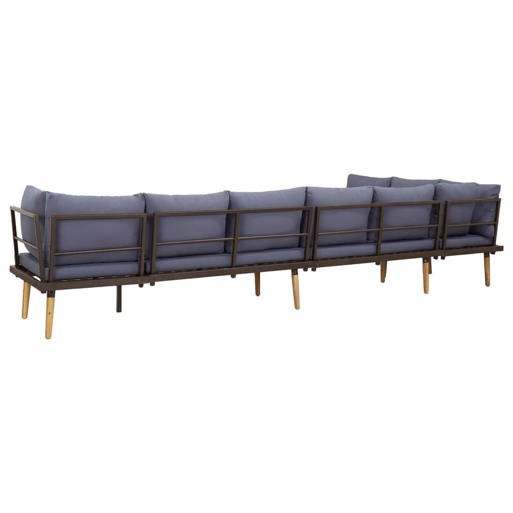 Salon de jardin 8 places bois d'acacia avec coussins Gris foncé
