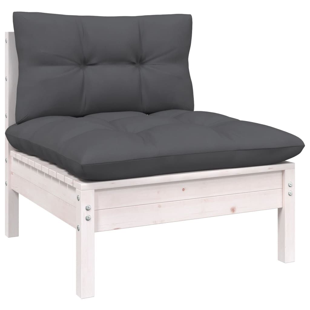 Salon de jardin 7 pcs bois de pin massif & coussins Blanc