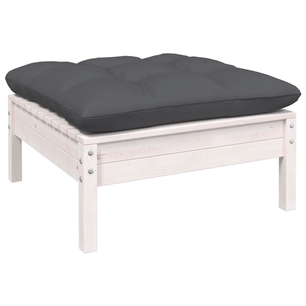 Salon de jardin 7 pcs bois de pin massif & coussins Blanc