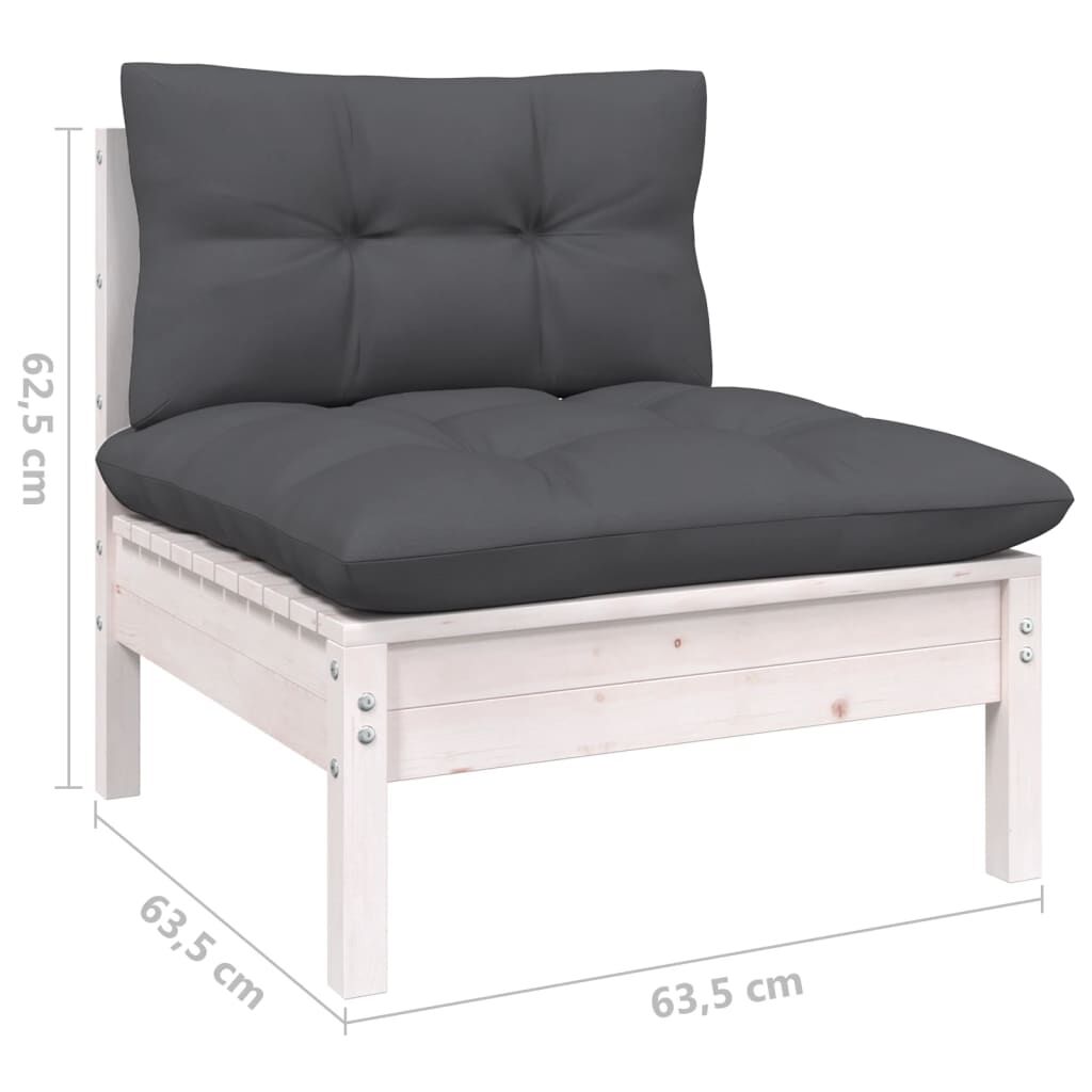 Salon de jardin 7 pcs bois de pin massif & coussins Blanc