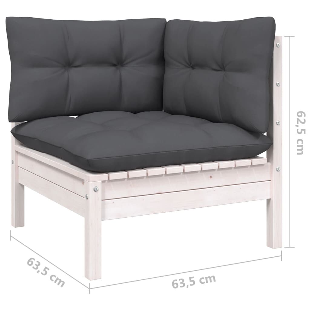 Salon de jardin 7 pcs bois de pin massif & coussins Blanc