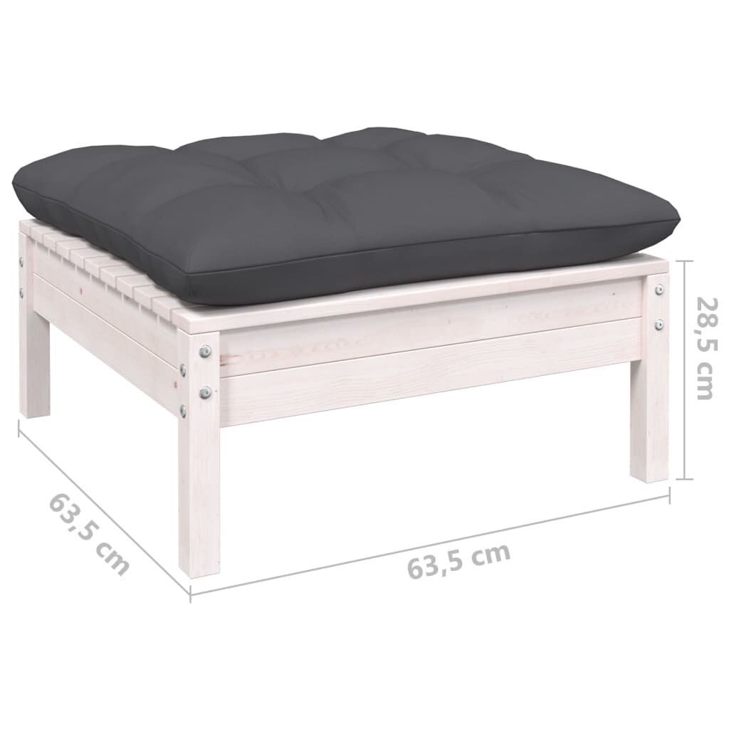 Salon de jardin 7 pcs bois de pin massif & coussins Blanc