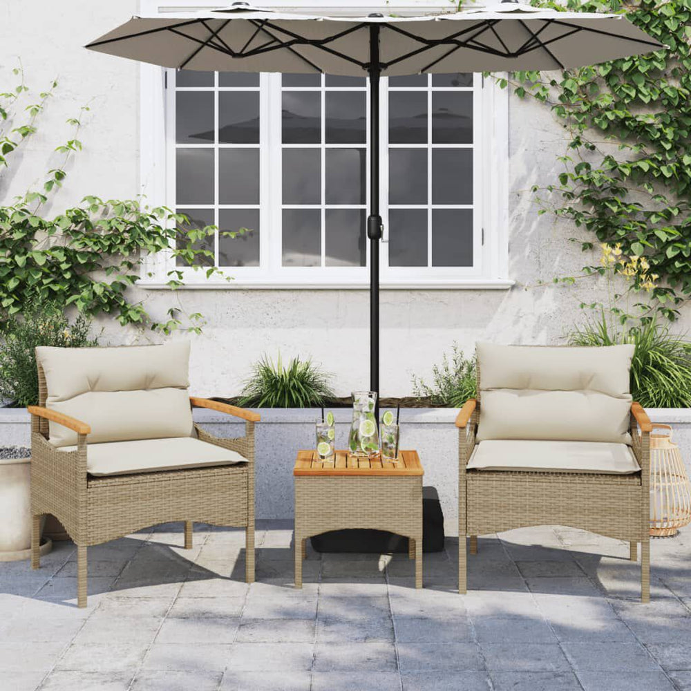 Salon de jardin 3 pièces résine tressée noir avec coussins Beige