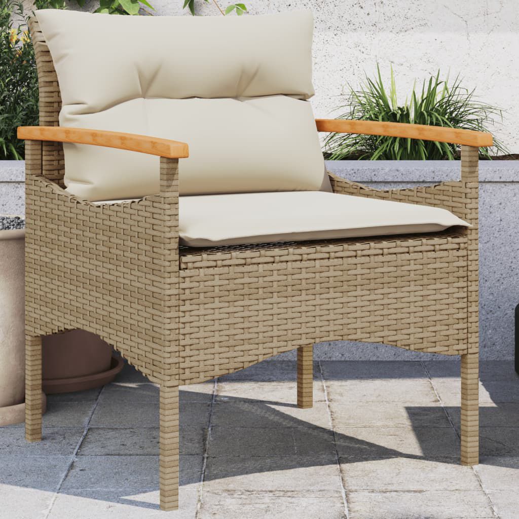 Salon de jardin 3 pcs résine tressée noir avec coussins Beige