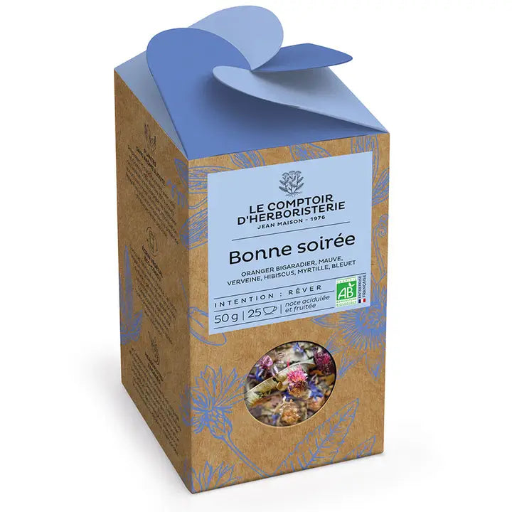 Tisane Bonne Soirée Bio 50g / 150G – Pour une Soirée Apaisante et un Sommeil Réparateur